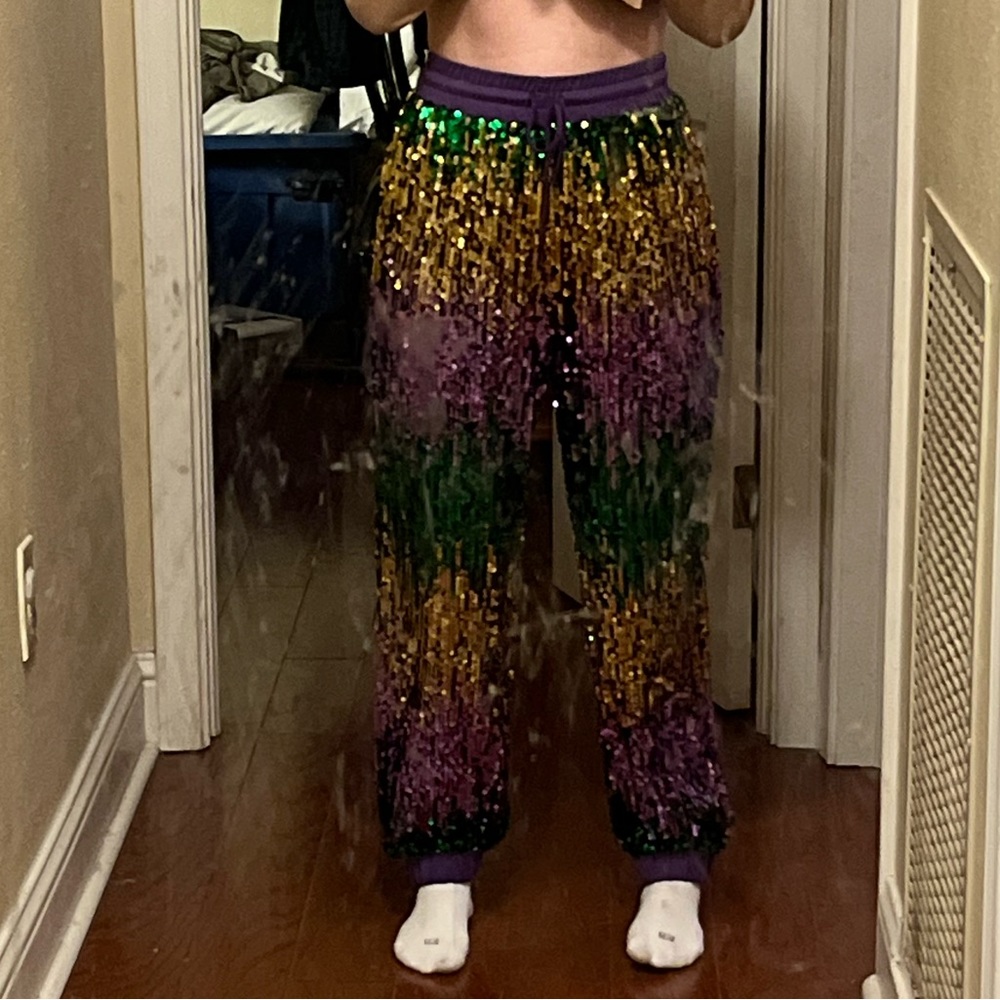 Mardi Gras sequin joggers